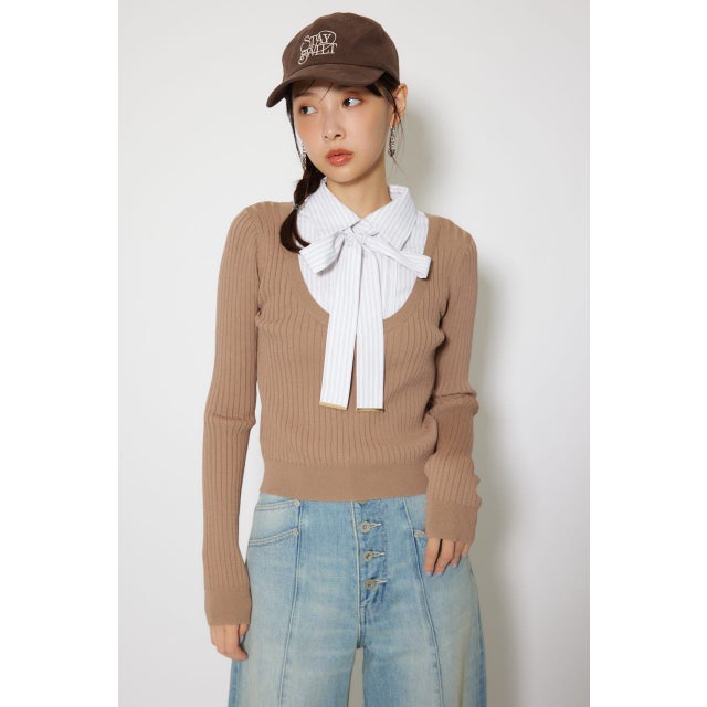 シャツドッキングロングスリーブニットトップス BEG