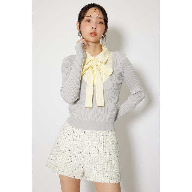シャツドッキングロングスリーブニットトップス GRY