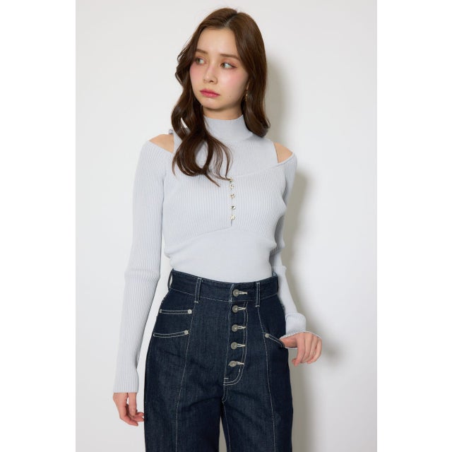 レイヤードニットトップス L/BLU1