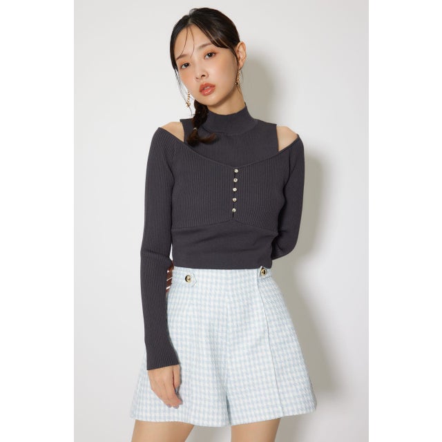 レイヤードニットトップス L/BLK1
