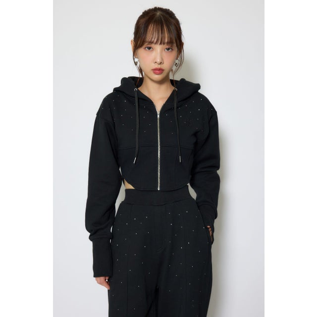 ビスチェディティールフードスウェット BLK