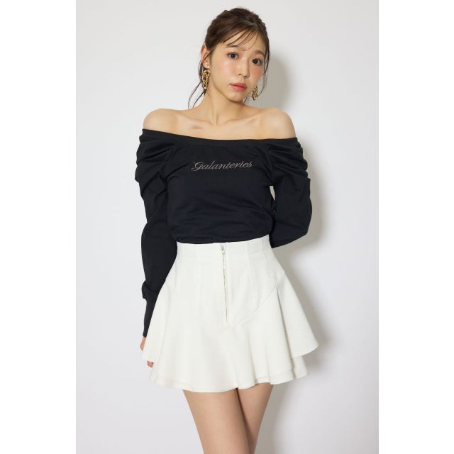 オフショルカットロングTシャツ BLK