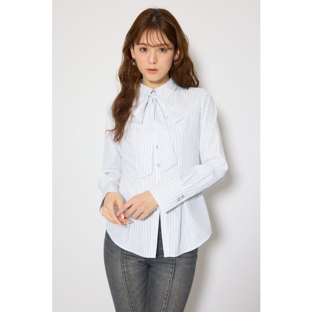ウエストシェイプボウタイシャツ 柄WHT5