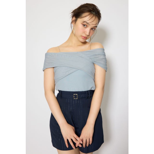 フロントクロスチュールカットトップス L/BLU1