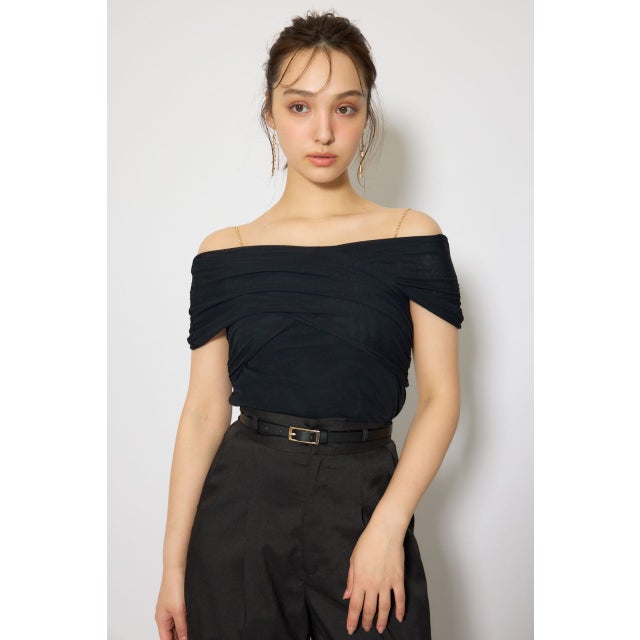 フロントクロスチュールカットトップス BLK