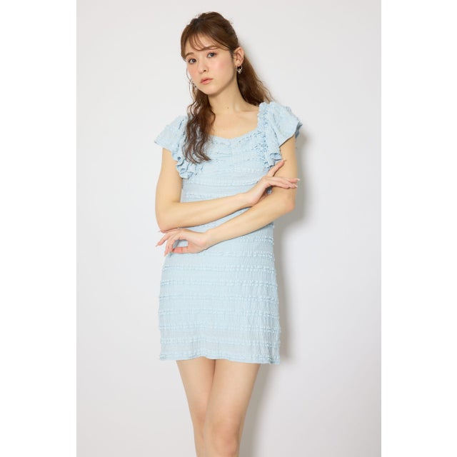 ショルダーフリルカットミニワンピース L/BLU1
