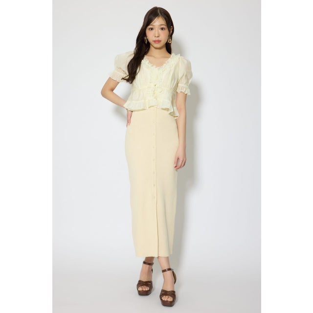 シフォンカーデセットタイトニットワンピース L/YEL1