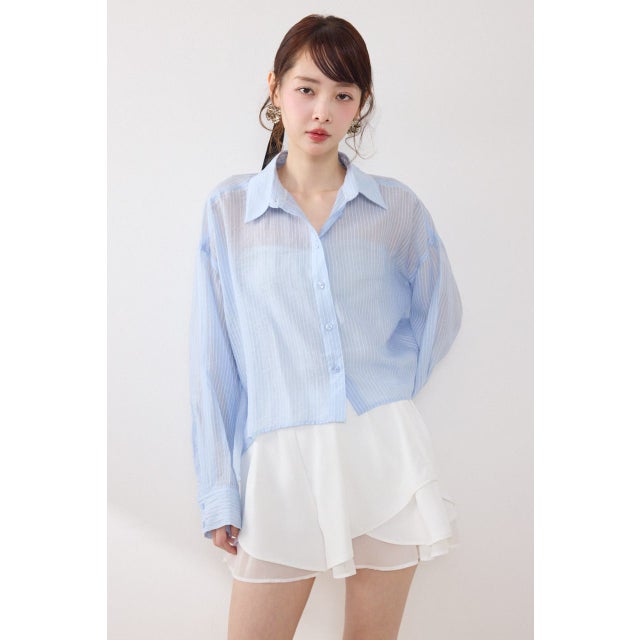 アシンメトリーストライプシャツ BLU
