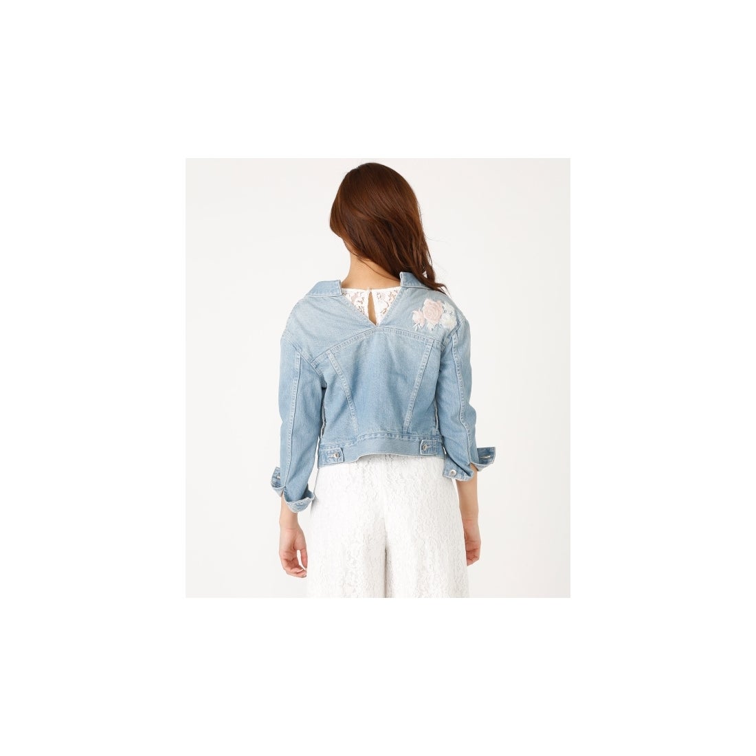 rienda embroideryオフショルデニムジャケット ライトブルー -靴 
