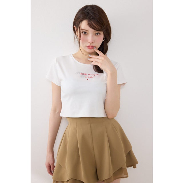 ラインストーンコンパクトロゴTシャツ WHT