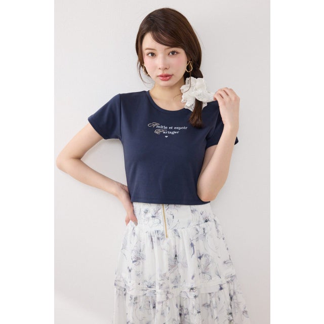 ラインストーンコンパクトロゴTシャツ NVY