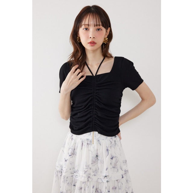 フロントギャザーカットトップス BLK