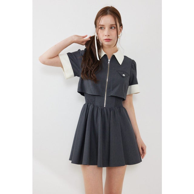 バストディティールフレアミニワンピース GRY