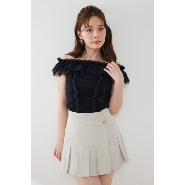 フリルオフショルカットトップス BLK