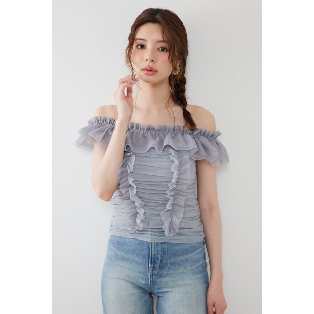 フリルオフショルカットトップス GRY