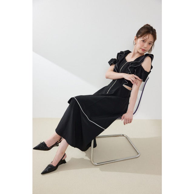 フロントジップフリルワンピース BLK
