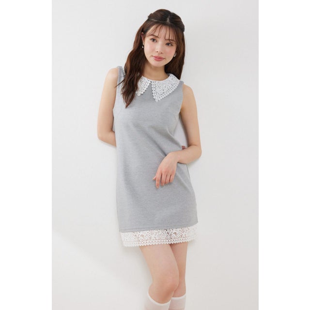 レースカラーポンチカットワンピース GRY