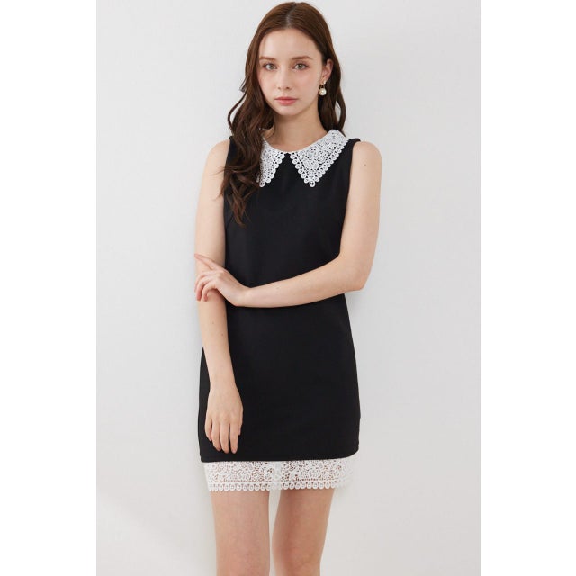 レースカラーポンチカットワンピース BLK