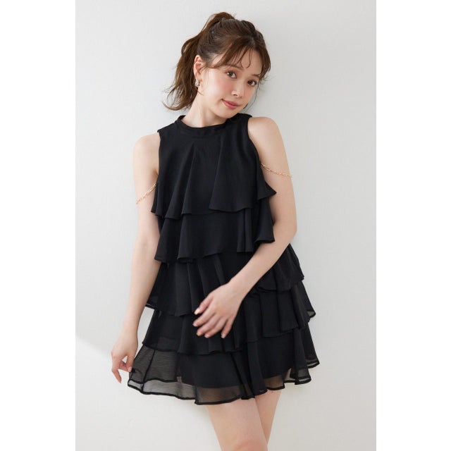 ティアードシフォンミニワンピース BLK