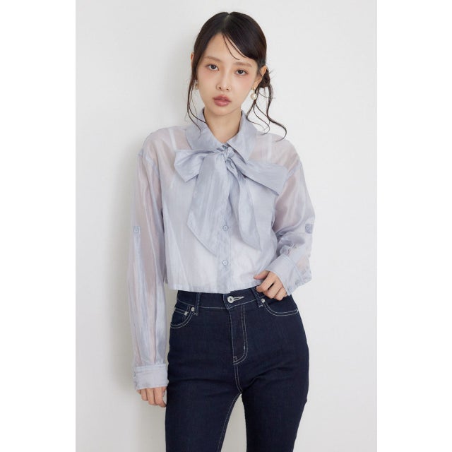 クロップドシアーシャツ L/BLU1