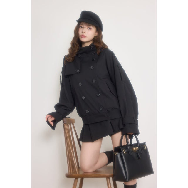 トレンチ風2WAYバルーンブルゾン BLK