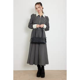 バストディティールロングスリーブフレアワンピース GRY