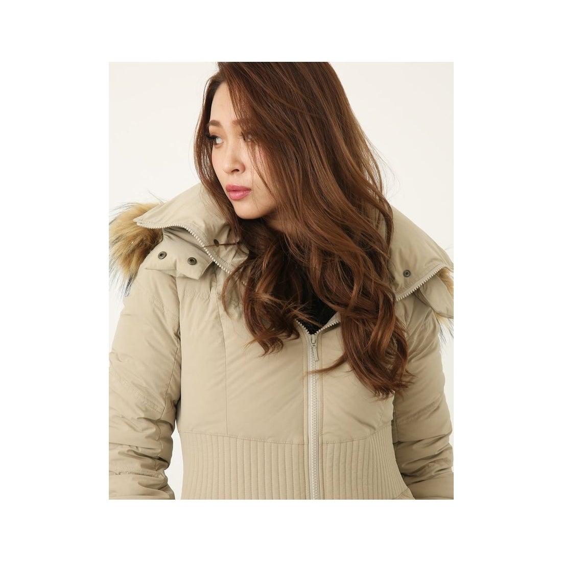 rienda FauxFurストレッチダウンコート ネイビー -靴＆ファッション 