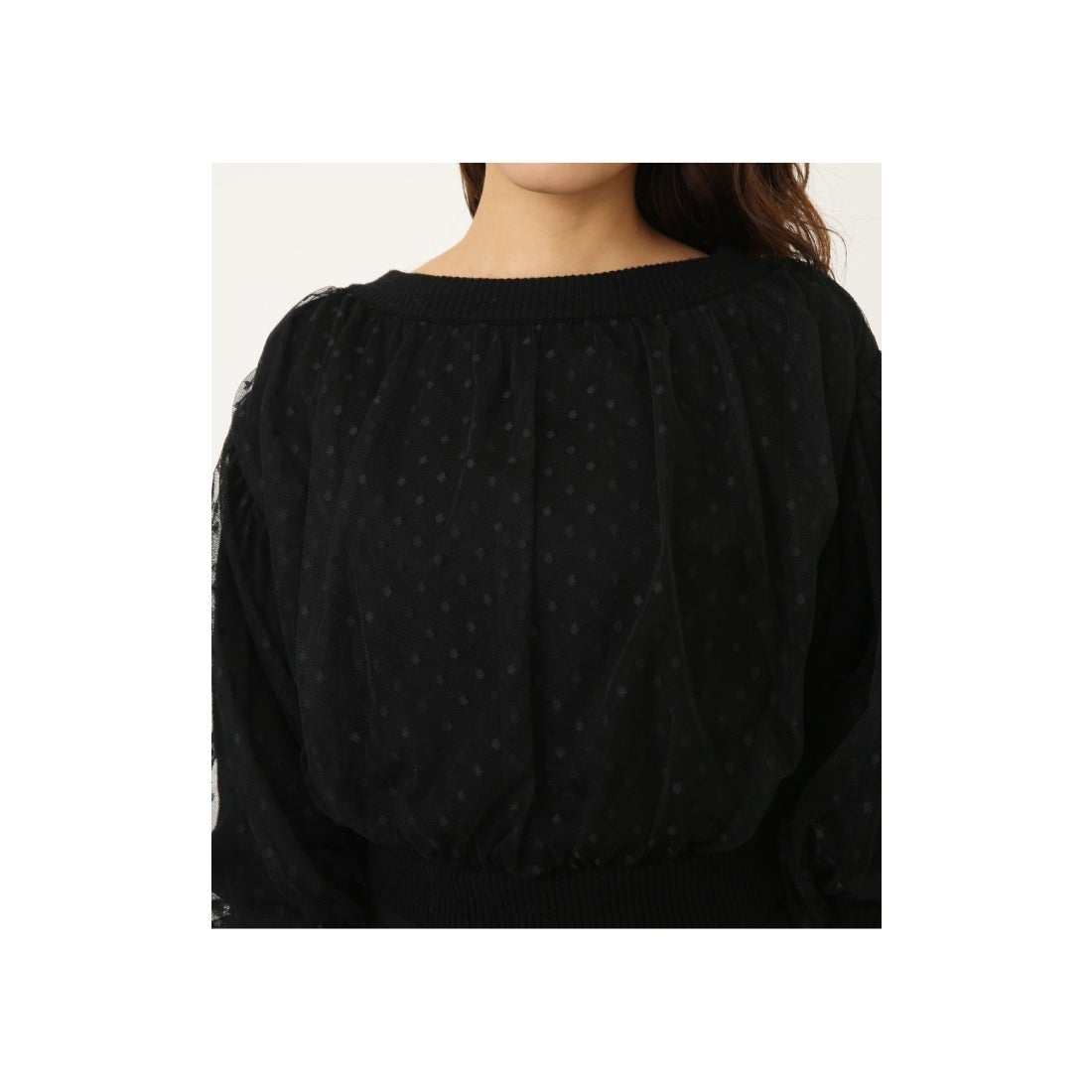 rienda ドットチュールレイヤーニットTOP ブラック -靴＆ファッション 