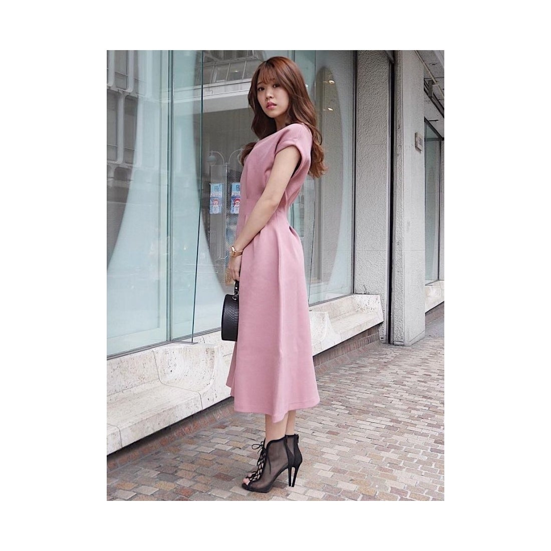 rienda アワーグラスラインニットワンピース ピンク -ファッション通販 FASHION WALKER