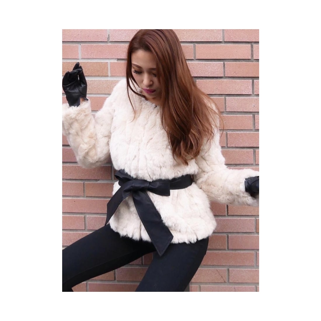 rienda BELT付FauxFurミディコート ブラック -ファッション通販 