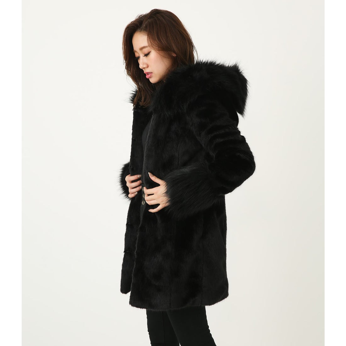rienda Volume hoodie Faux fur CT （BLK） -ファッション通販 FASHION 