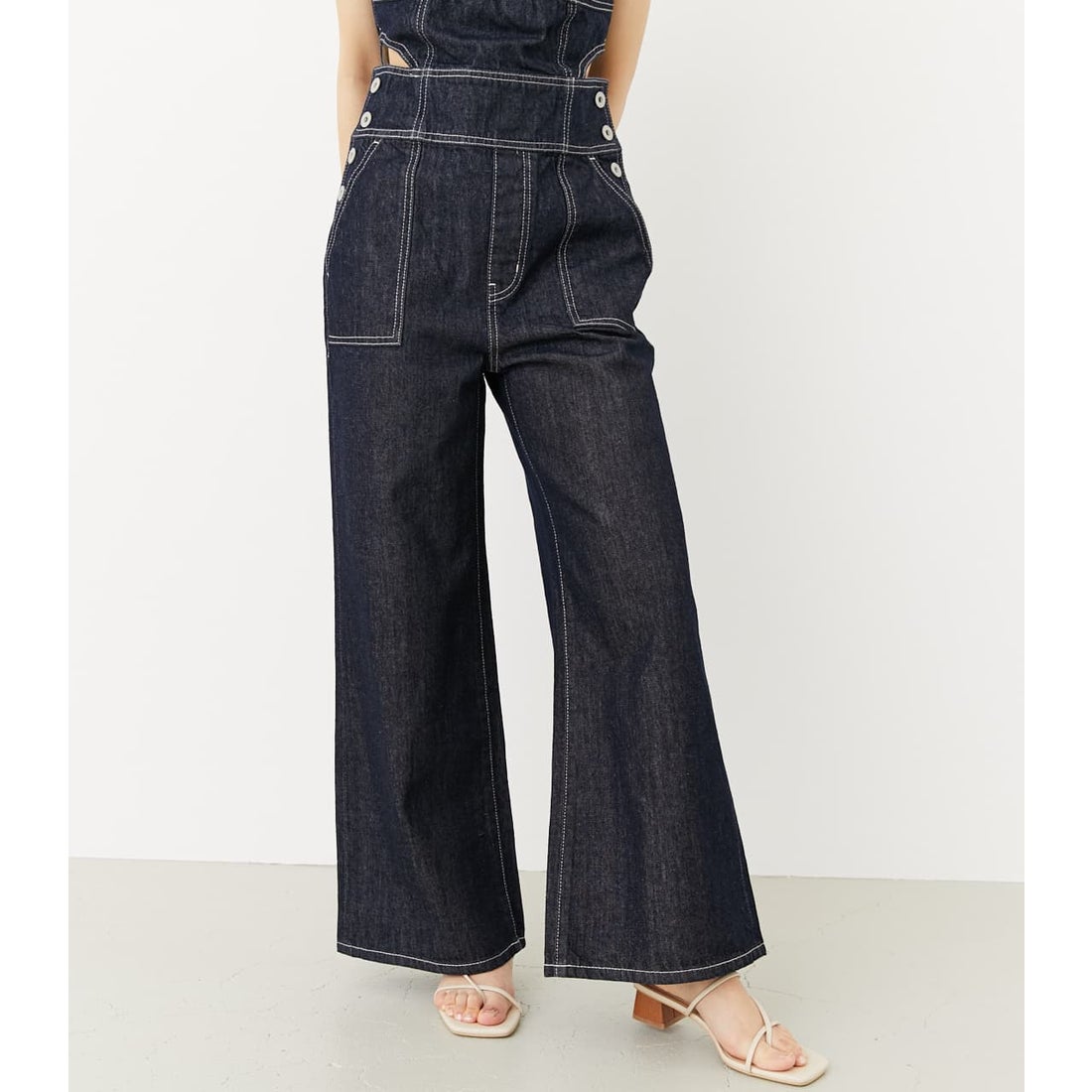 rienda サイドカットDENIMロンパース D/BLU3 -靴＆ファッション通販 