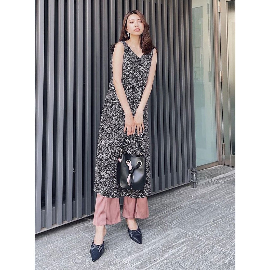 rienda バックオープンイージーOP 柄BLK5 -ファッション通販 FASHION 