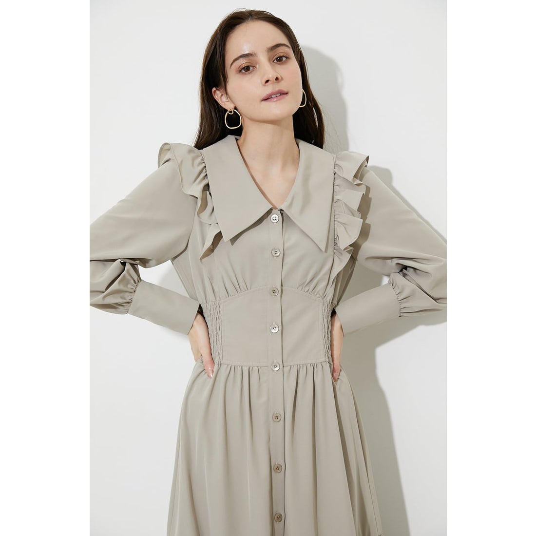rienda BigカラーフレアOP L/BEG1 -ファッション通販 FASHION WALKER