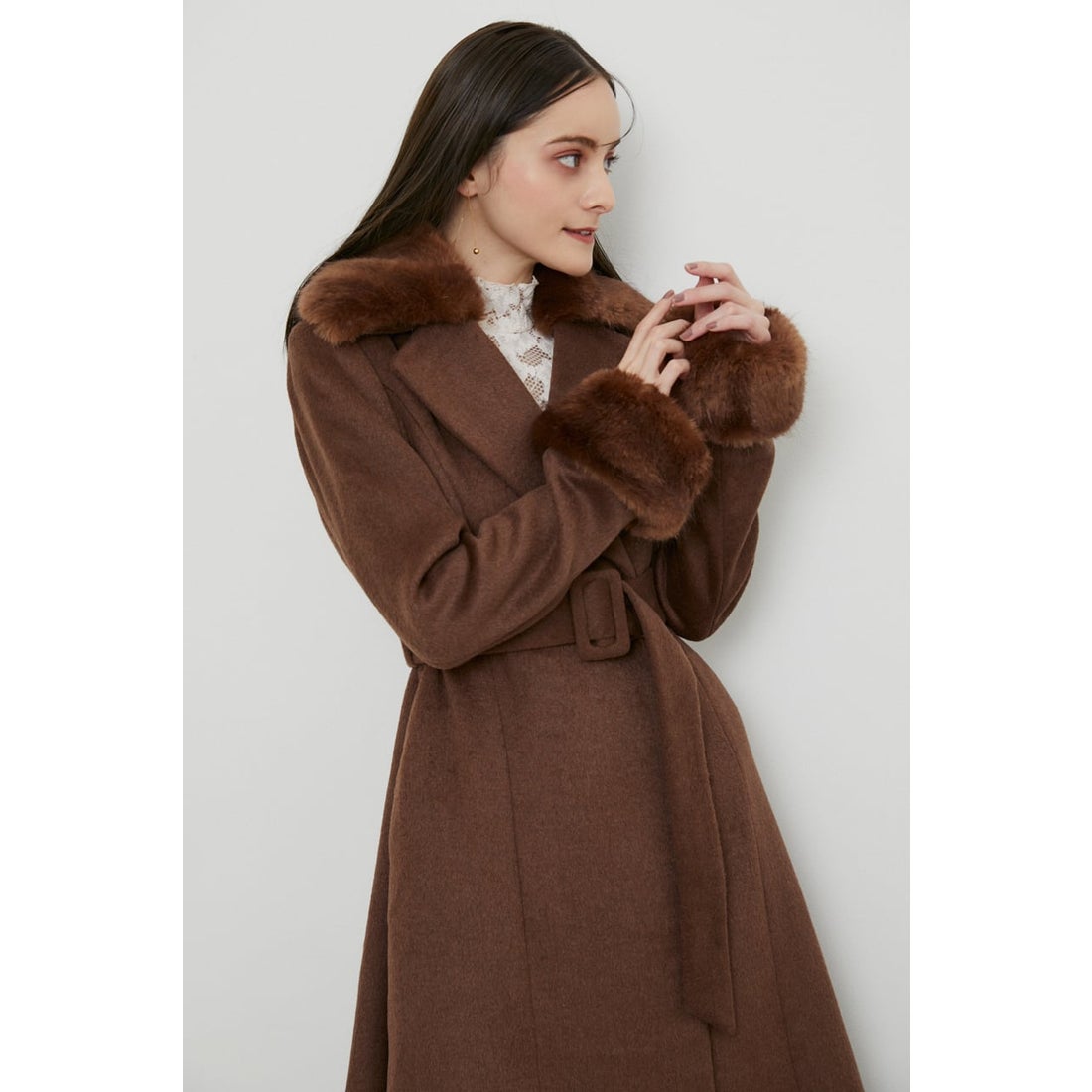 rienda ウールMIXドレスロングCT BRN -ファッション通販 FASHION WALKER