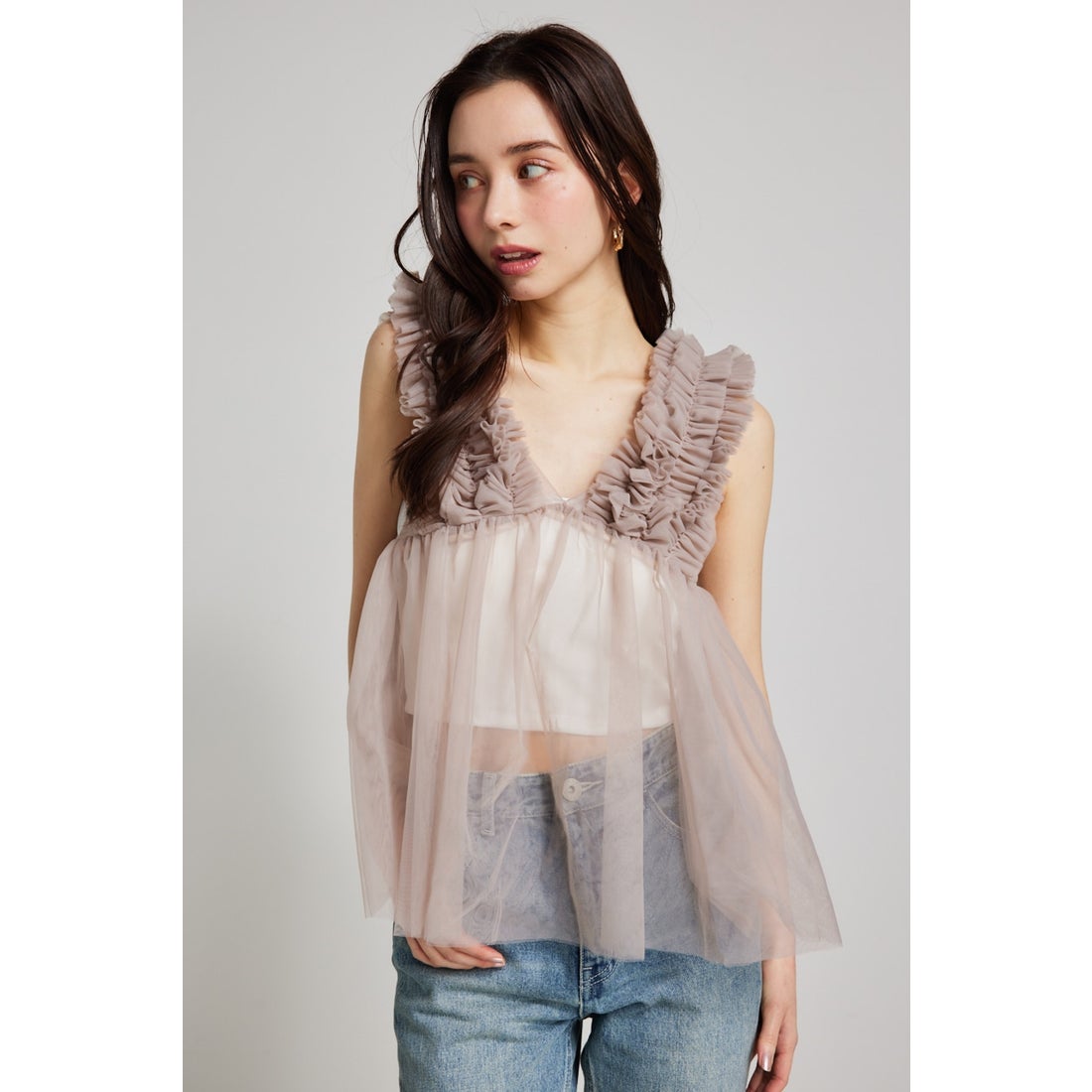 rienda ボリュームチュールフリルBLS BEG -ファッション通販 FASHION 
