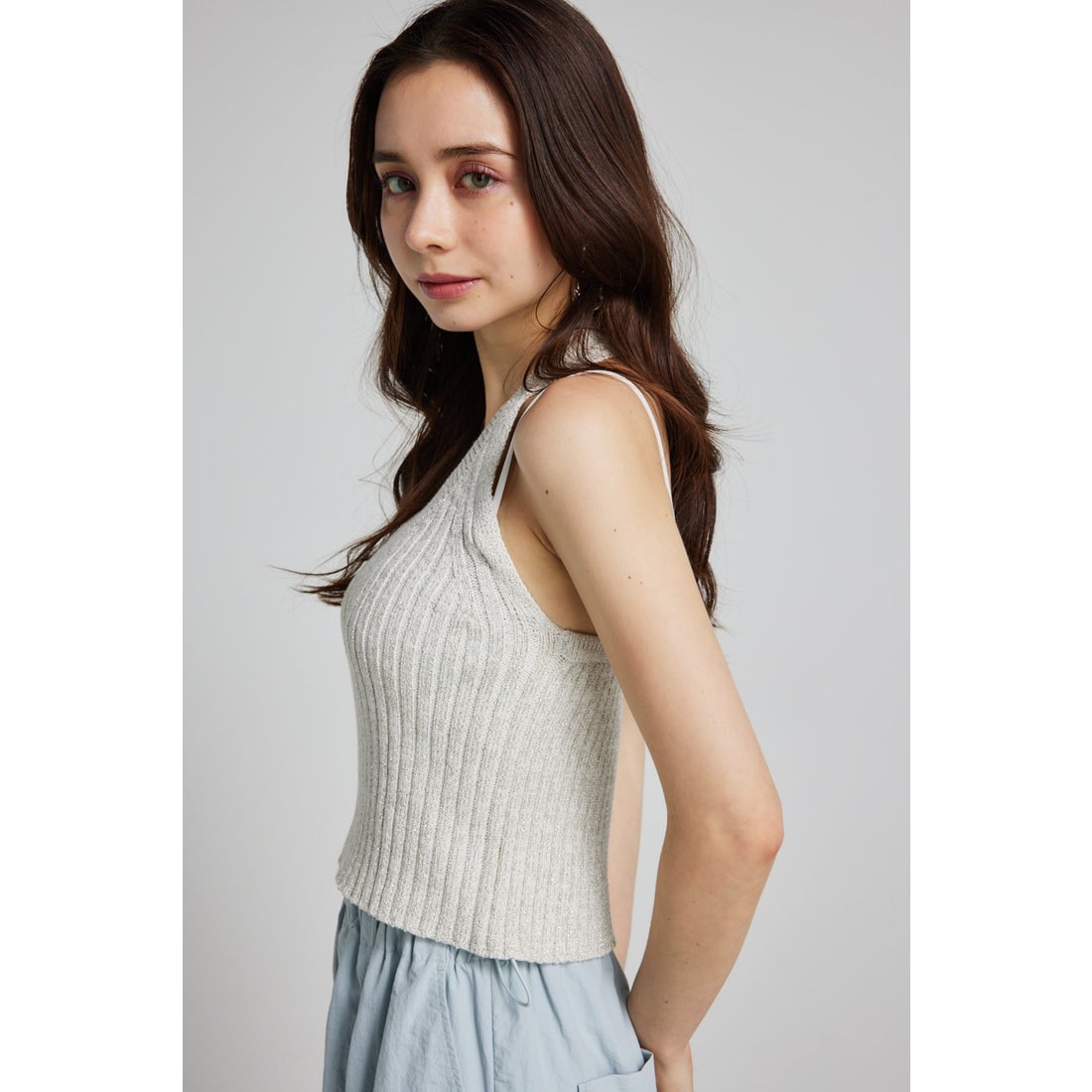 rienda ホルターNCクロップドKnit TOP BLK -靴＆ファッション通販