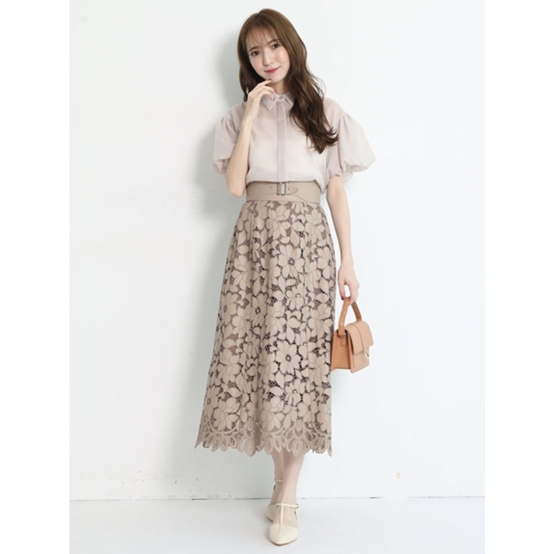 Rirandture レザーカットワーク刺繍スカート （モカ） -ファッション
