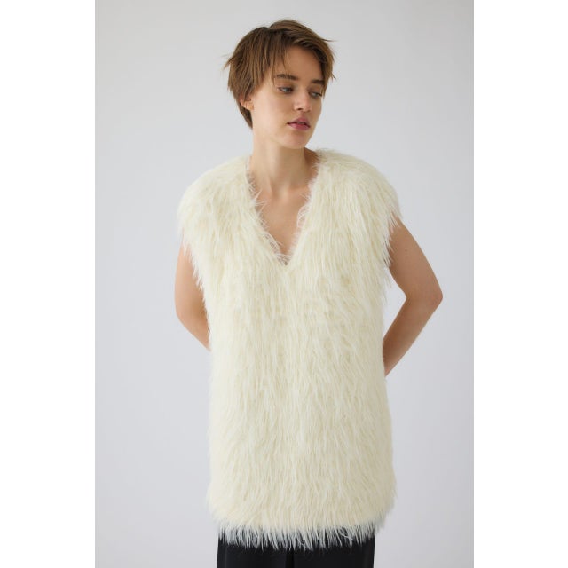 Fuzzy Knit Tunic Vest WHT