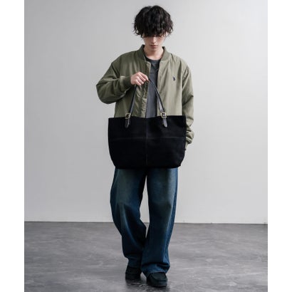 トートバッグ メンズ レディース 日本製 本革 スエード スウェード レザー カジュアル 通勤通学 小旅行 ギフト プレゼント 国産 肩掛け ビッグサイズ A4 1930 （ブラック）｜詳細画像