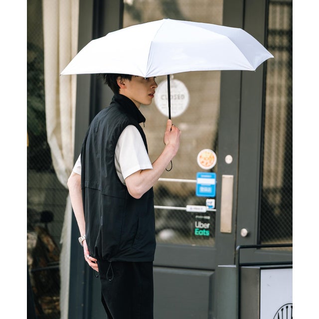 折りたたみ傘 日傘 雨傘 晴雨兼用 メンズ 無地 自動開閉 ワンタッチ 逆戻り防止 55cm 撥水 シンプル カジュアル アウトドア キャンプ 14634 （オフホワイト）