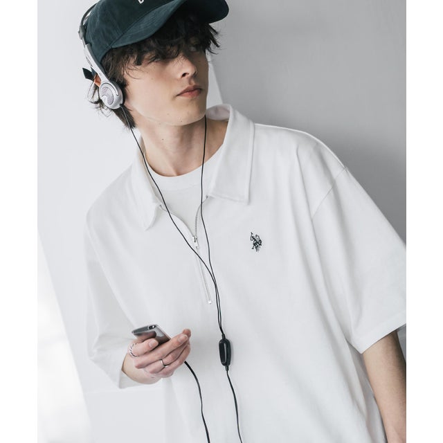 U.S. POLO ASSN. ポロシャツ ハーフジップ 半袖 メンズ レディース 新色追加 天竺 ロゴ刺繍 無地 クレリック ゴルフ 別注コラボ 15426 （ホワイト）