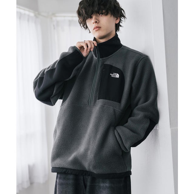 THE NORTH FACE フリース ハーフジップ メンズ レディース 長袖 プルオーバー ワンポイント ロゴ ボア スタンドカラー セミルーズ 16245 （Asphalt Grey/TNF Black）