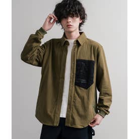 シャツ フリース 長袖 メンズ 切り替え グリッドフリース 静電防止 抗ピリング加工 ストレッチ KRIFF MAYER クリフメイヤー 2615114 16463 （68.オリーブグリーン）