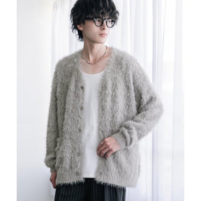 ロッキーモンロー Rocky Monroe カーディガン シャギーニット セーター 無地 長袖 メンズ レディース 起毛 モヘアライク Vネック ライトアウター オーバーサイズ 羽織り 16391 （グレー）｜詳細画像