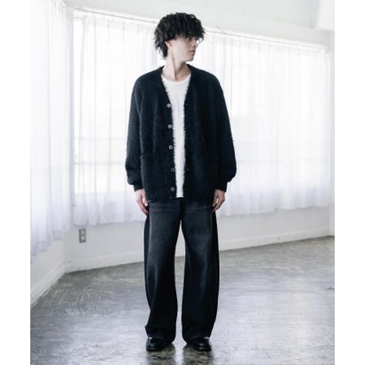 ロッキーモンロー Rocky Monroe カーディガン シャギーニット セーター 無地 長袖 メンズ レディース 起毛 モヘアライク Vネック ライトアウター オーバーサイズ 羽織り 16391 （グレー）｜詳細画像