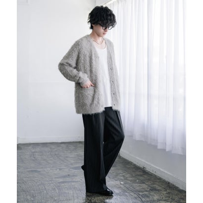 ロッキーモンロー Rocky Monroe カーディガン シャギーニット セーター 無地 長袖 メンズ レディース 起毛 モヘアライク Vネック ライトアウター オーバーサイズ 羽織り 16391 （グレー）｜詳細画像
