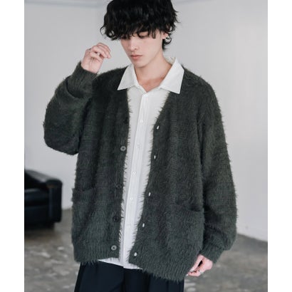 ロッキーモンロー Rocky Monroe カーディガン シャギーニット セーター 無地 長袖 メンズ レディース 起毛 モヘアライク Vネック ライトアウター オーバーサイズ 羽織り 16391 （ブラウン）｜詳細画像