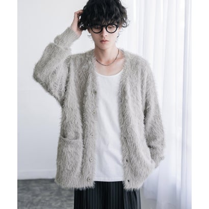 ロッキーモンロー Rocky Monroe カーディガン シャギーニット セーター 無地 長袖 メンズ レディース 起毛 モヘアライク Vネック ライトアウター オーバーサイズ 羽織り 16391 （ブラウン）｜詳細画像