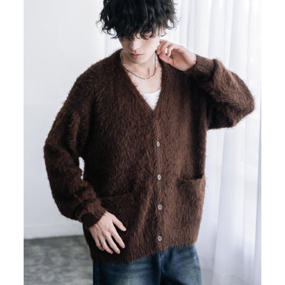 ロッキーモンロー Rocky Monroe カーディガン シャギーニット セーター 無地 長袖 メンズ レディース 起毛 モヘアライク Vネック ライトアウター オーバーサイズ 羽織り 16391 （ブラウン）｜詳細画像